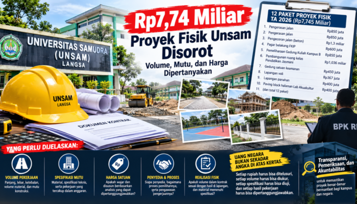 Rp7,74 Miliar Proyek Fisik Unsam Disorot: Volume, Mutu, dan Harga Jadi Pertanyaan